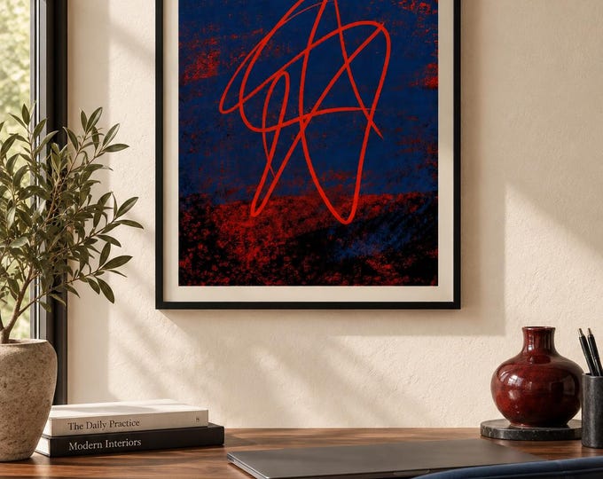 Trazo Carmesi: Original Contemporary Abstract Digital Wall Art — presentación de la obra