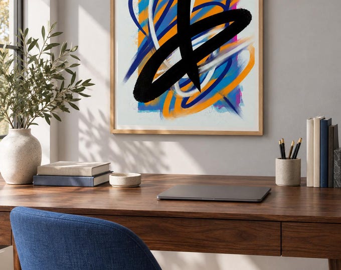 Orbita Cobalto: Original Contemporary Abstract Digital Wall Art — presentación de la obra