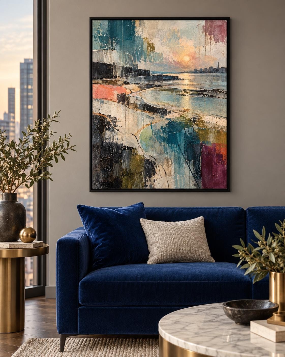 Dublin Night Rain Print, Neon Abstract City Wall Art, Digital Download — presentación de la obra
