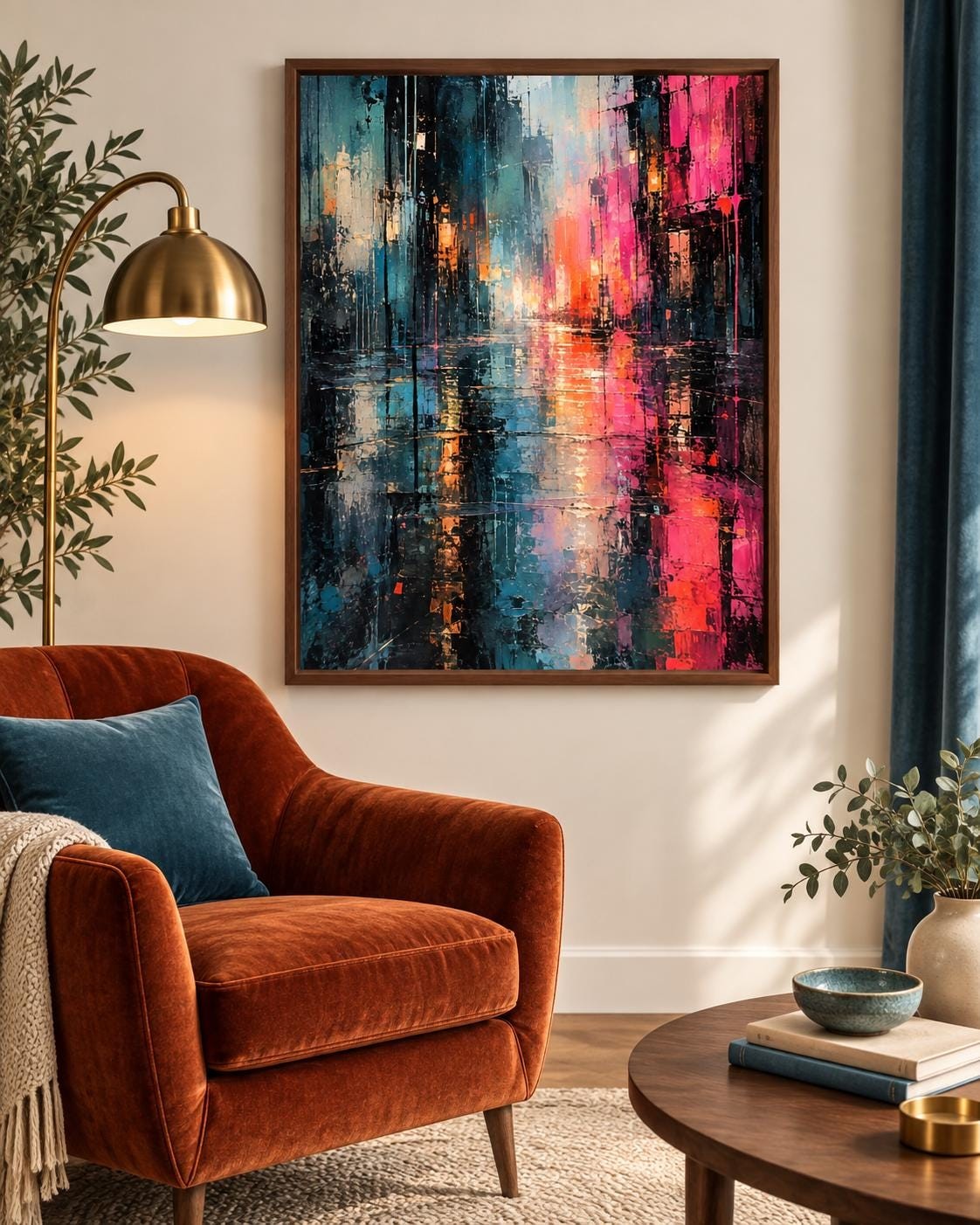 Dublin Night Wall Art Print, River Liffey Reflections, Abstract Digital Download — presentación de la obra