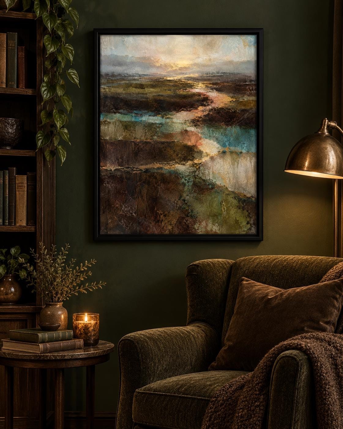 Irish Bogland Wall Art Print, Earthy Abstract Landscape, Peatland Memory Digital Download — presentación de la obra