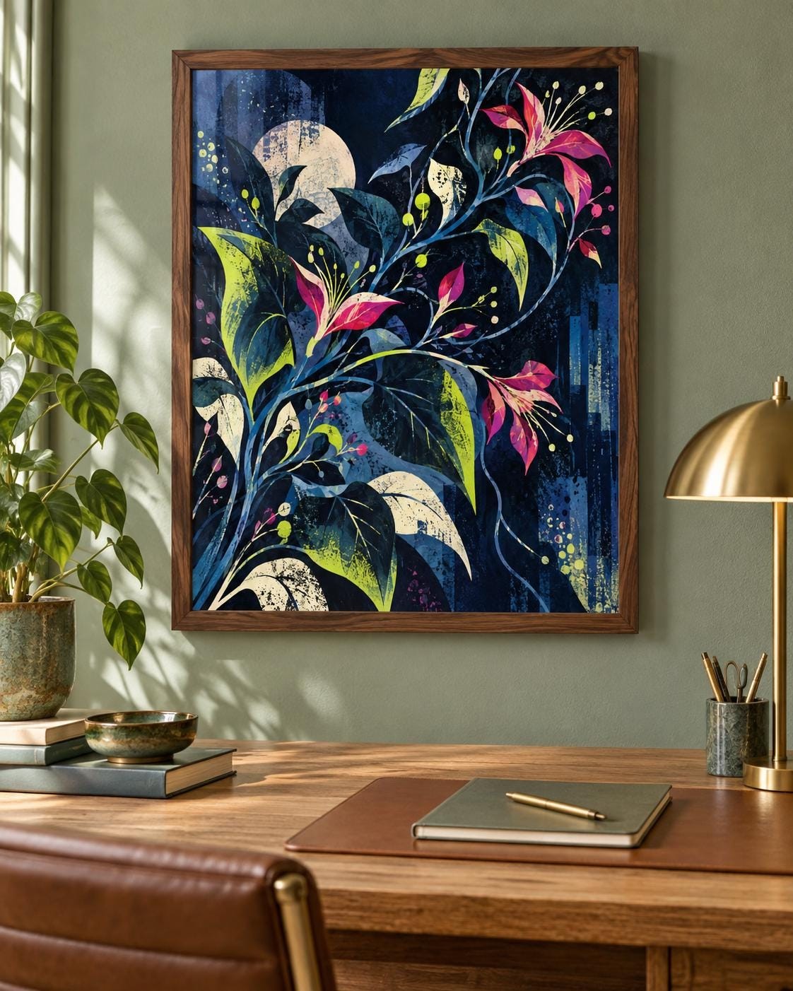 Night Garden No. 8 | Contemporary Botanical Digital Wall Art — presentación de la obra