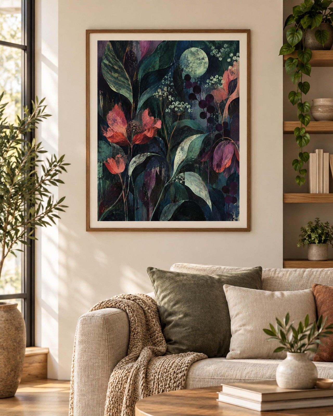 Midnight Garden Pulse | Moody Botanical Wall Art | Digital Download — presentación de la obra