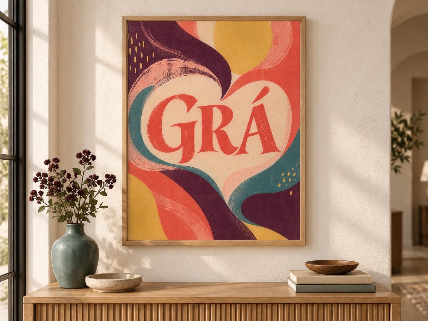Grá Irish Love Print, Colourful Typography Wall Art, Digital Download — presentación de la obra