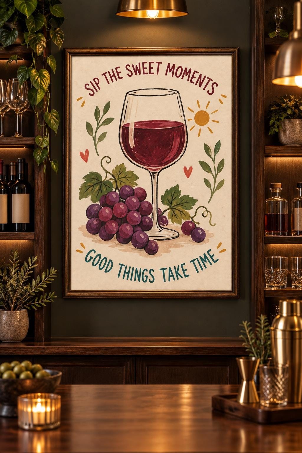 Wine Glass Grapes Wall Art Print, Kitchen Bar Decor (Digital Download) — presentación de la obra