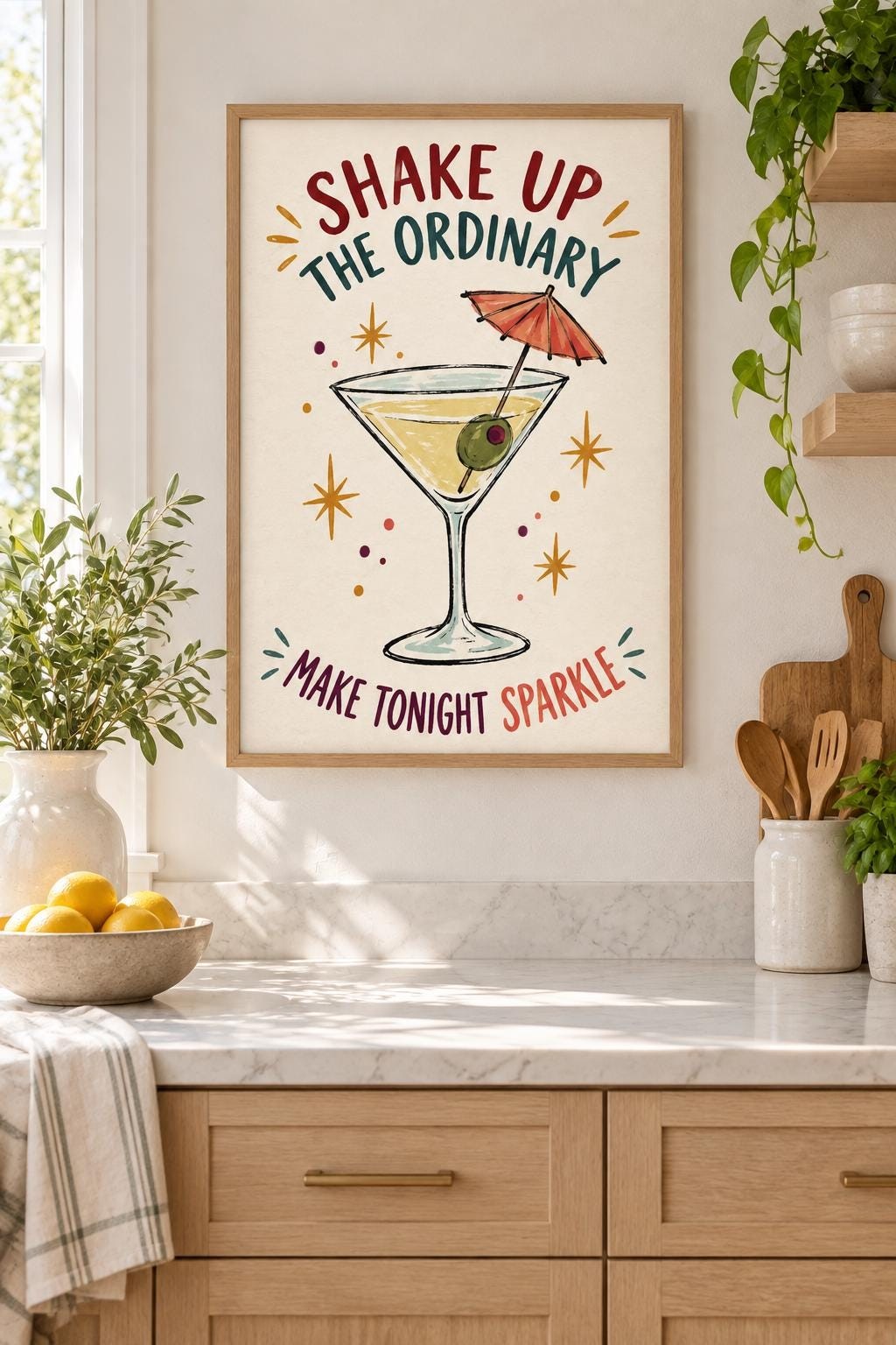 Martini Cocktail Printable Art, Shake Up the Ordinary, Home Bar Decor, Digital Download — presentación de la obra