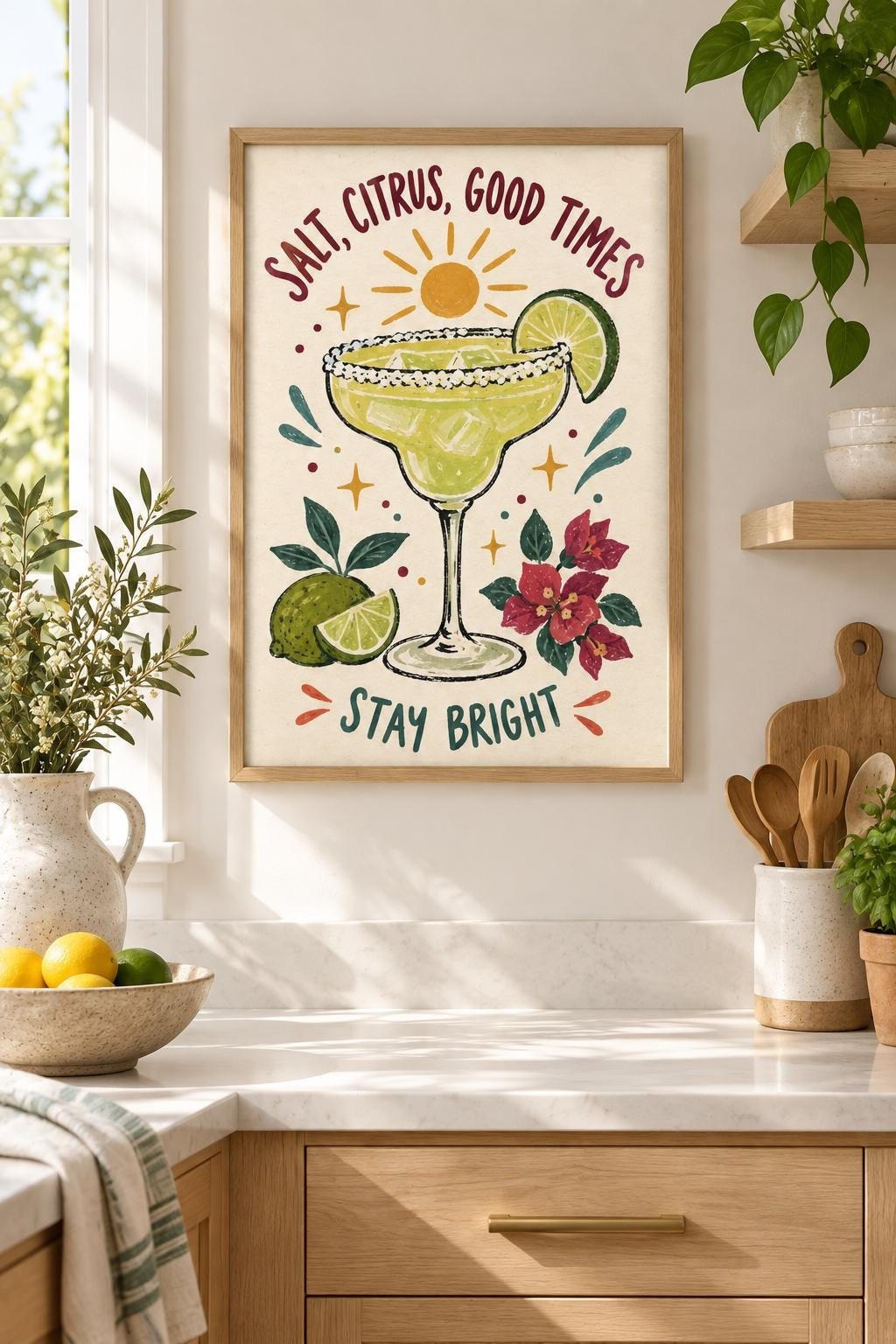 Margarita Printable Wall Art, Salt Citrus Good Times, Green Home Bar Decor, Digital Download — presentación de la obra