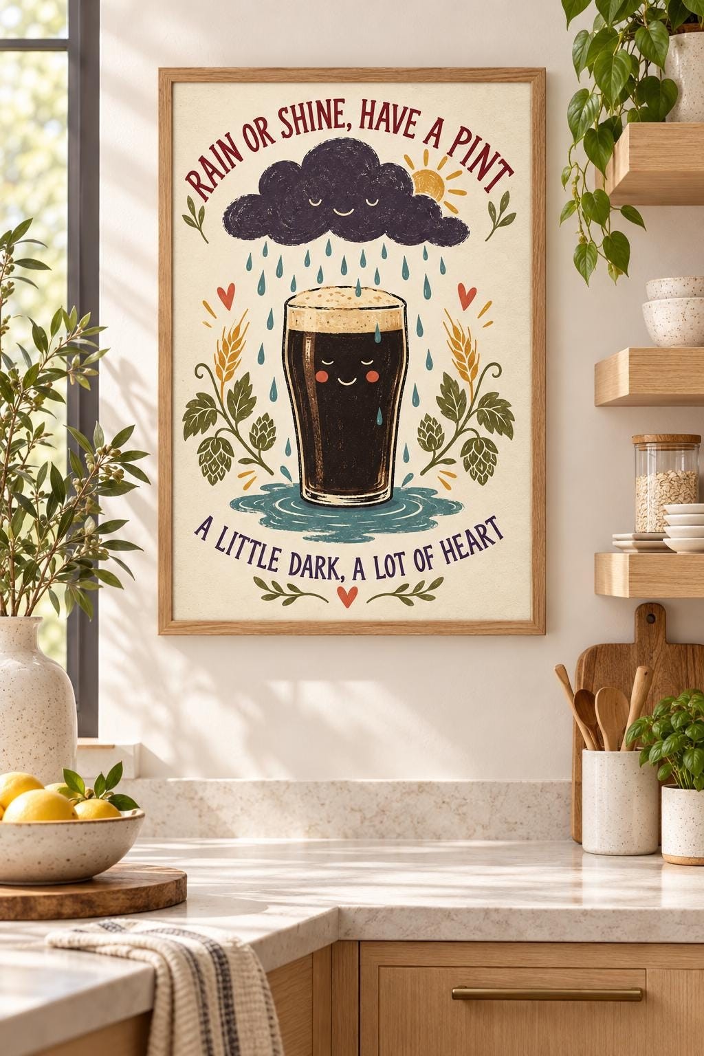 Rain or Shine Have a Pint Stout Art Print, Kitchen Bar Decor (Digital Download) — presentación de la obra