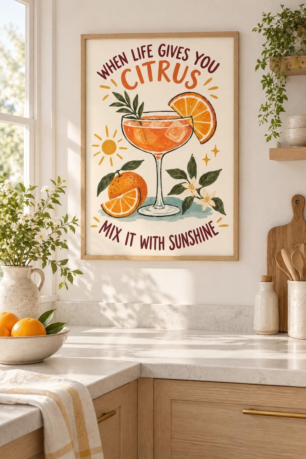Citrus Cocktail Printable Art, Mix It with Sunshine, Orange Kitchen Decor, Digital Download — presentación de la obra