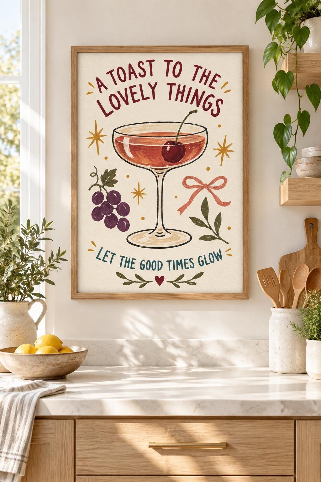Red Cocktail Art Print, A Toast to the Nice Things, Home Bar Decor (Digital Download) — presentación de la obra
