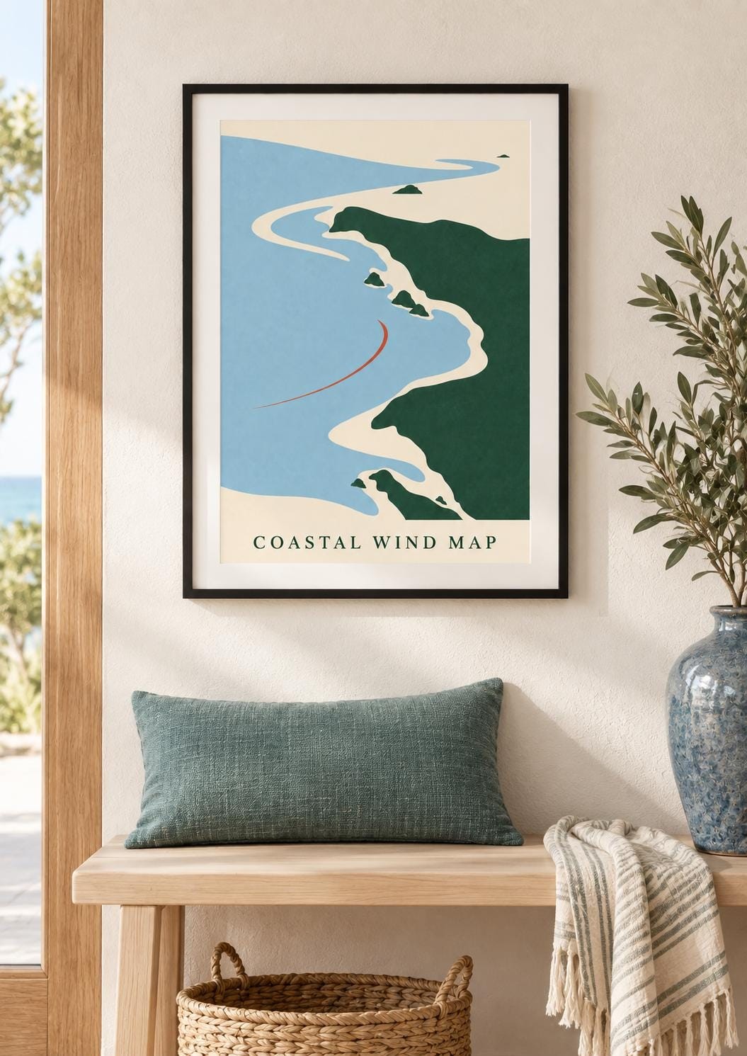 Coastal Wind Map Art Print, Blue Green Sea, Two Versions (Digital Download) — presentación de la obra