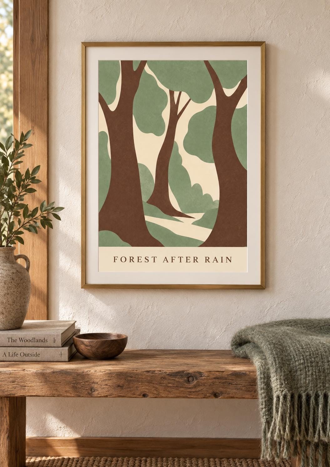 Forest After Rain Printable Art, Sage Brown Forest, Two Versions Digital Download — presentación de la obra