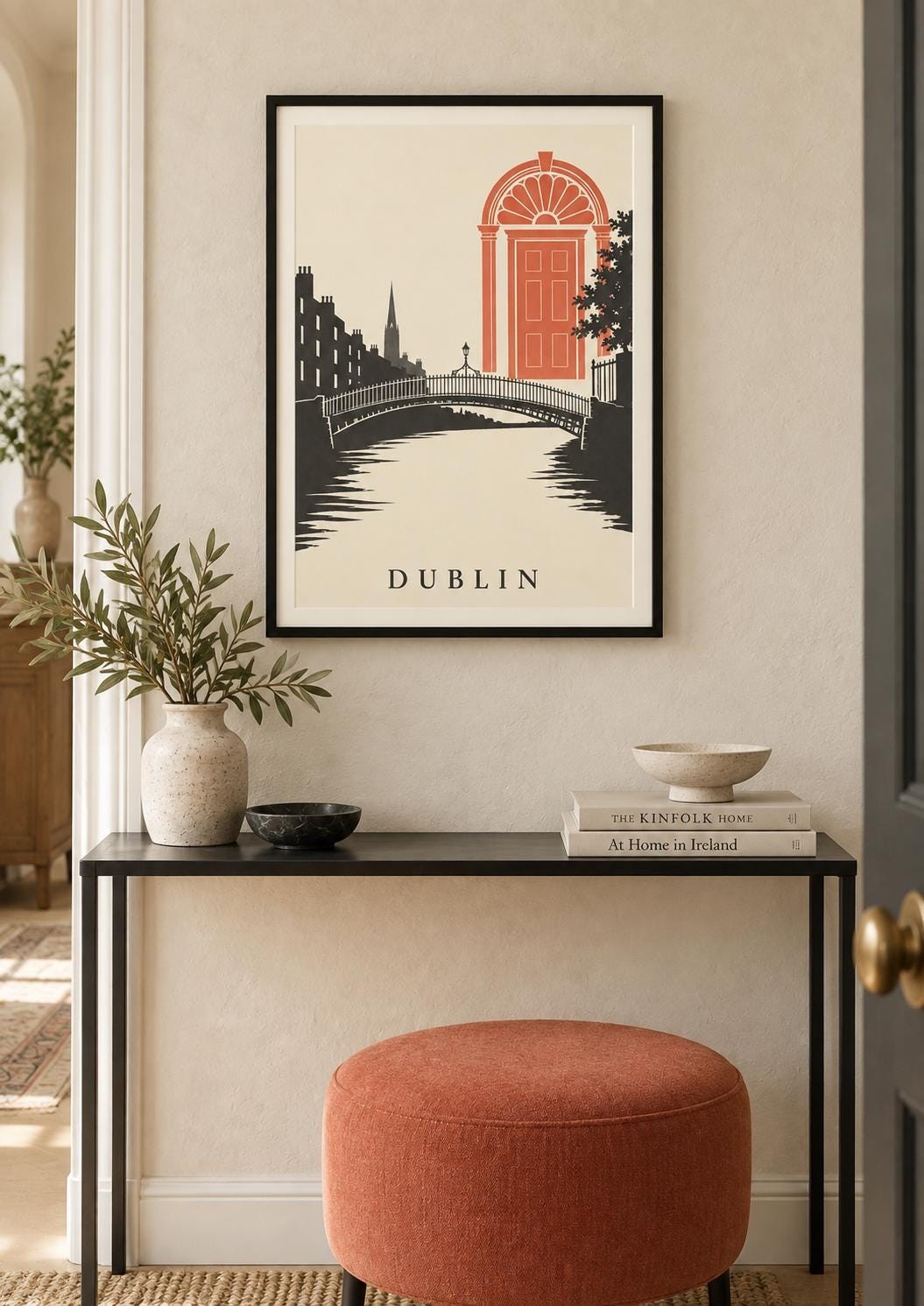 Dublin County Printable Art, Georgian Door and River Bridge, Irish Digital Download — presentación de la obra