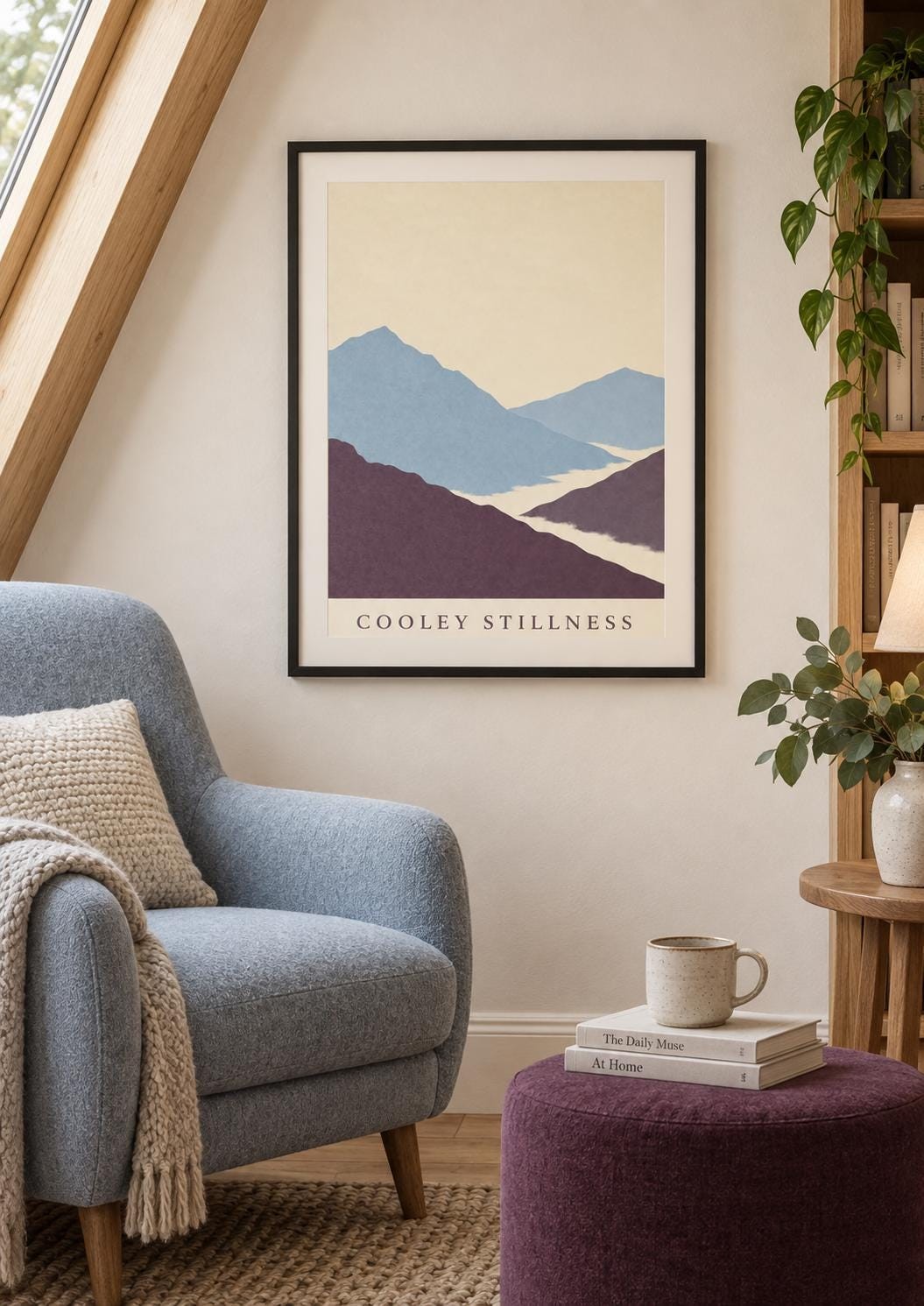 Cooley Stillness Printable Art, Blue Plum Mountain Landscape, Two Versions Digital Download — presentación de la obra