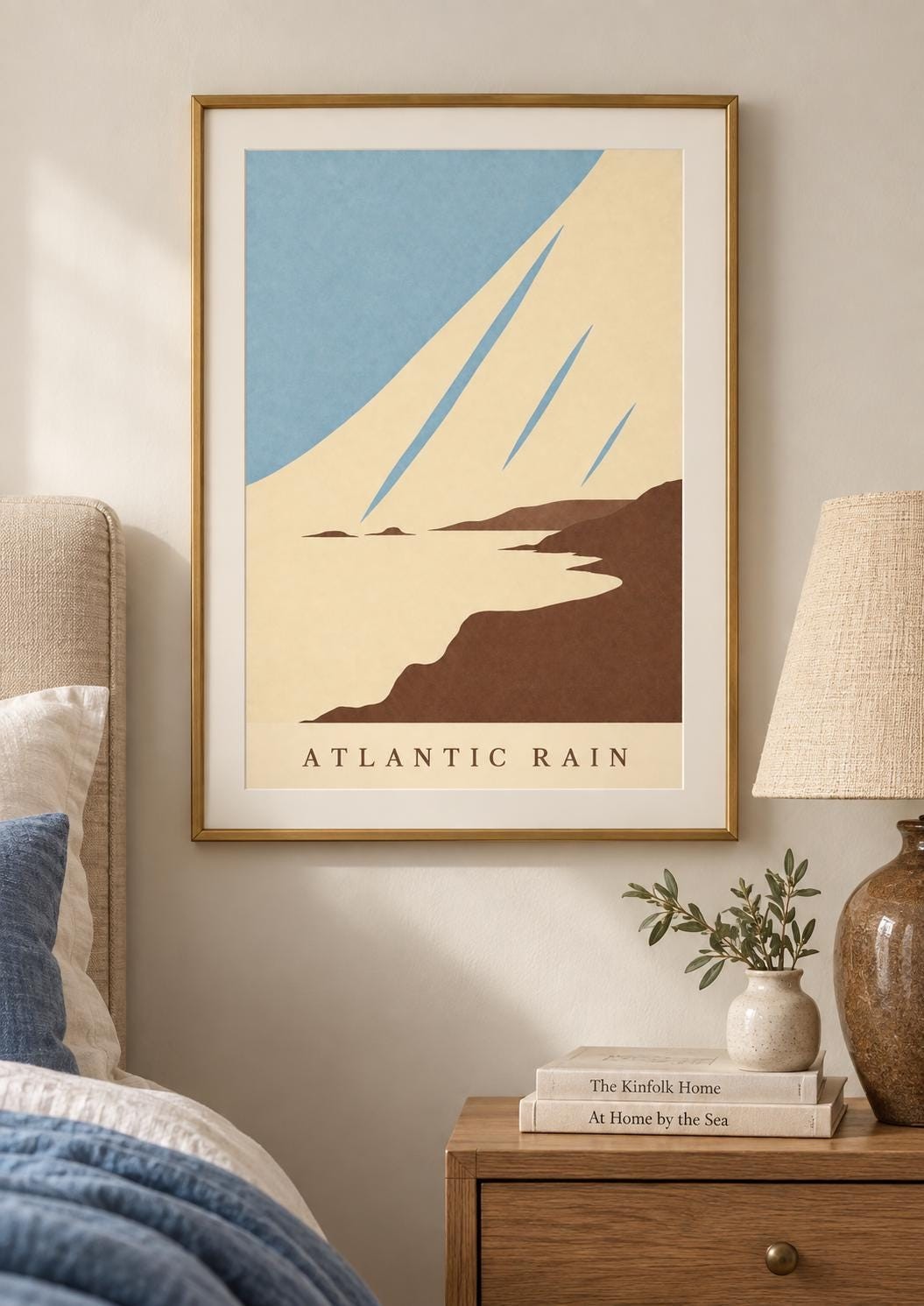 Atlantic Rain Printable Art, Blue Brown Coastal Rain, Two Versions Digital Download — presentación de la obra
