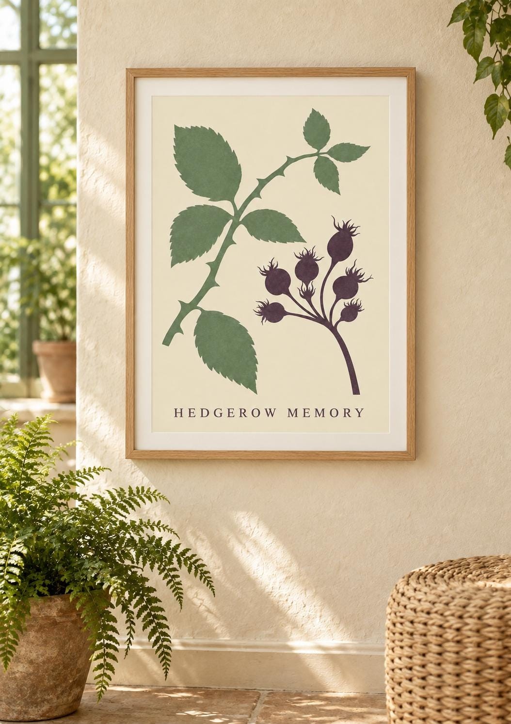 Hedgerow Memory Printable Art, Sage Plum Botanical, Two Versions Digital Download — presentación de la obra