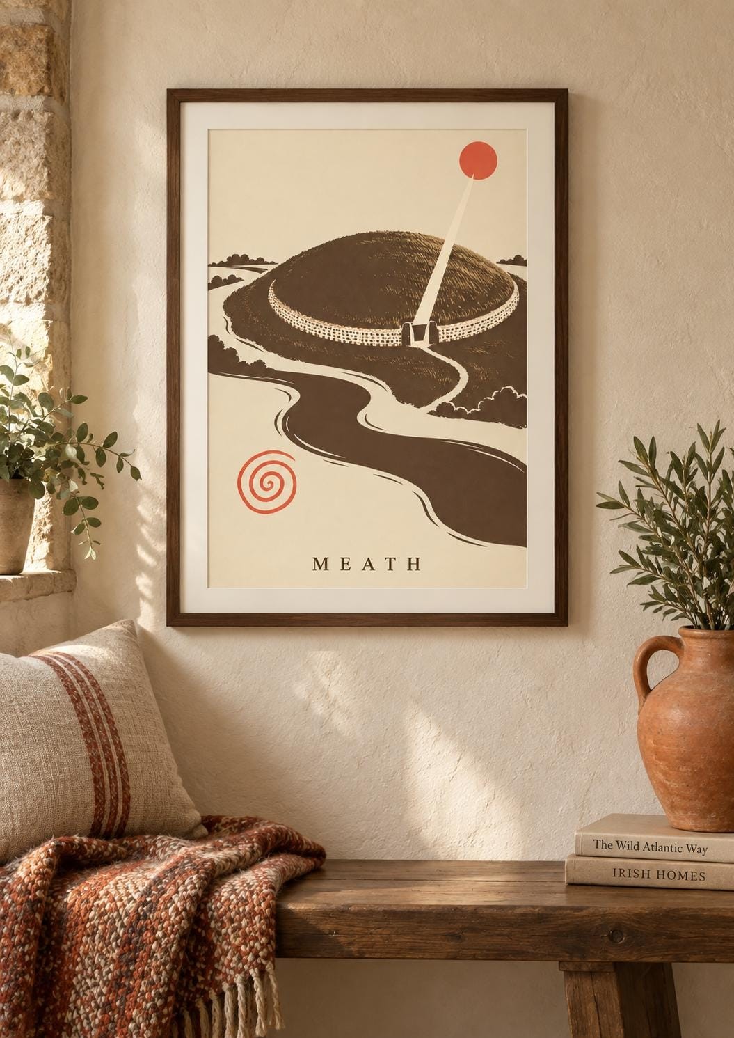 Meath County Printable Art, Newgrange Inspired Boyne Valley, Irish Digital Download — presentación de la obra