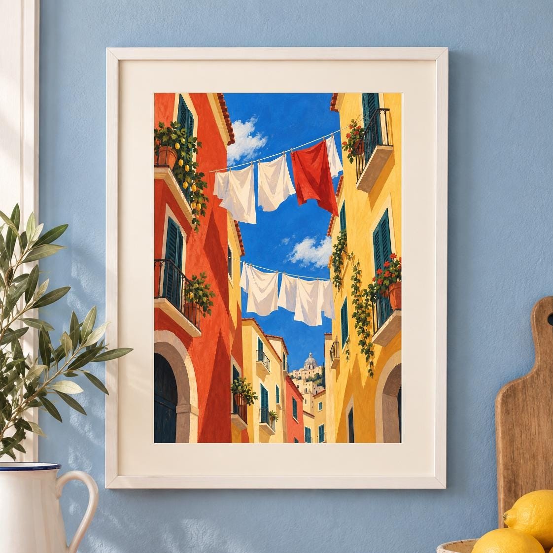 Naples Laundry Street Art Print | Sunlit Facades, Washing Lines (Digital Download) — presentación de la obra