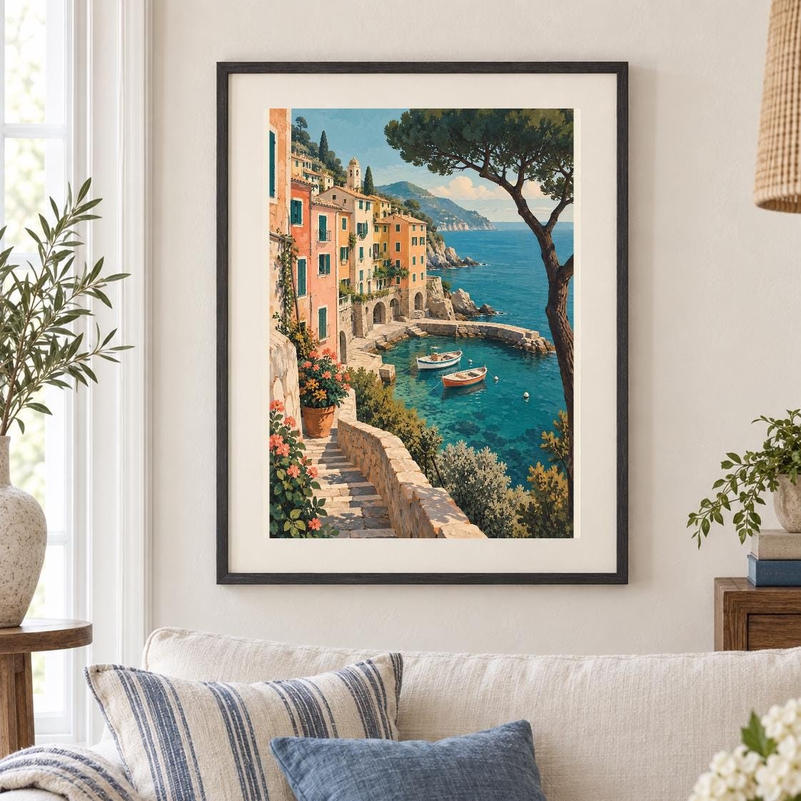 Liguria Coastal Harbour Print | Printable Wall Art | Liguria Between Tides | Digital Download — presentación de la obra