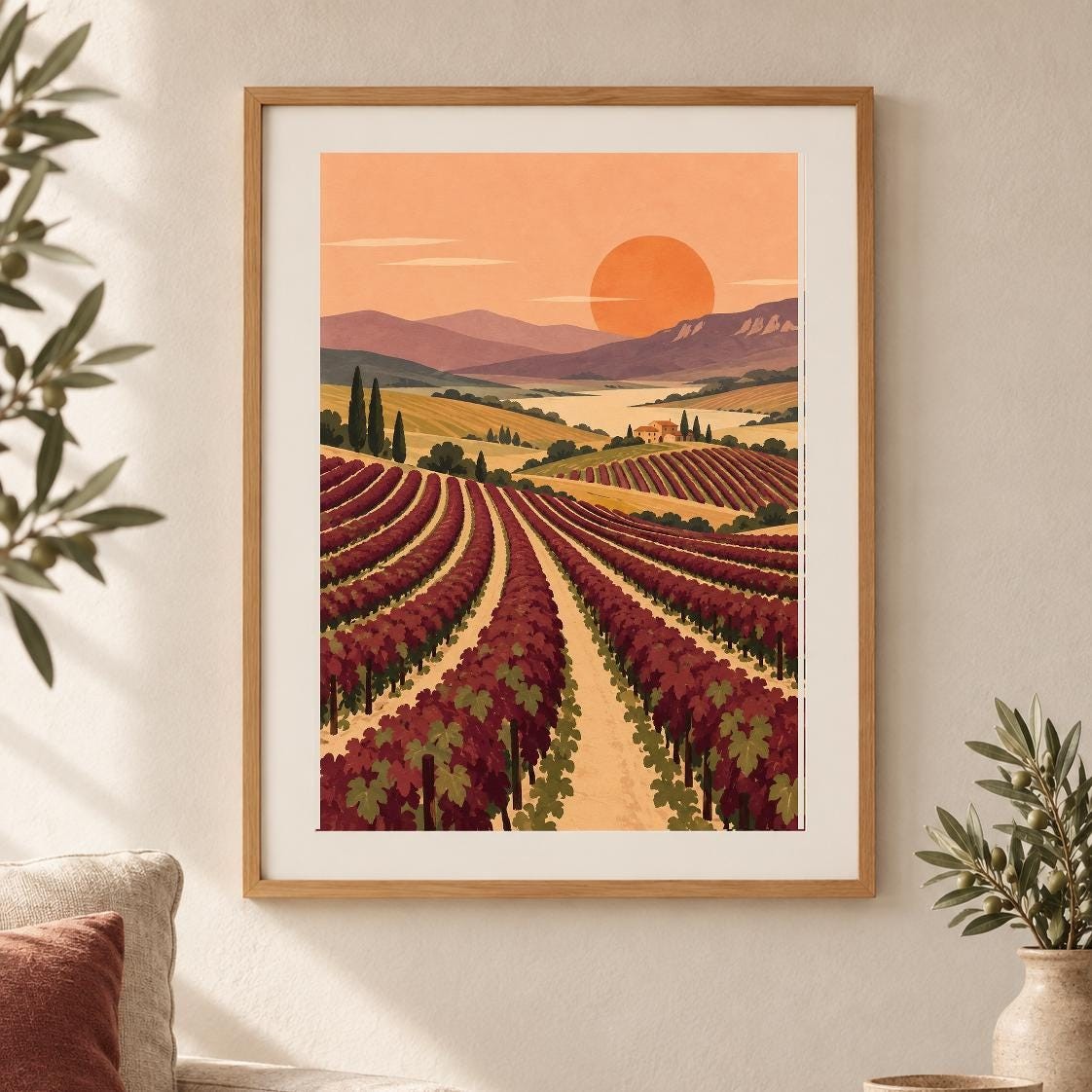 Rioja Vineyard Landscape Print | Printable Wall Art | Rioja Harvest Lines | Digital Download — presentación de la obra