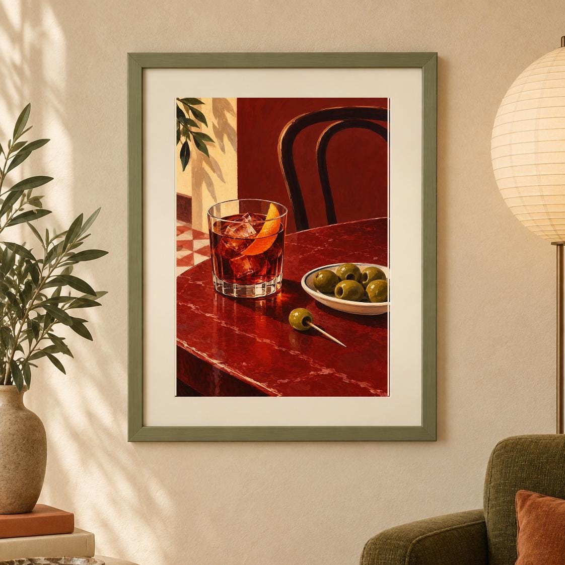 Madrid Vermouth Hour Print | Warm Bar Scene Art (Digital Download) — presentación de la obra