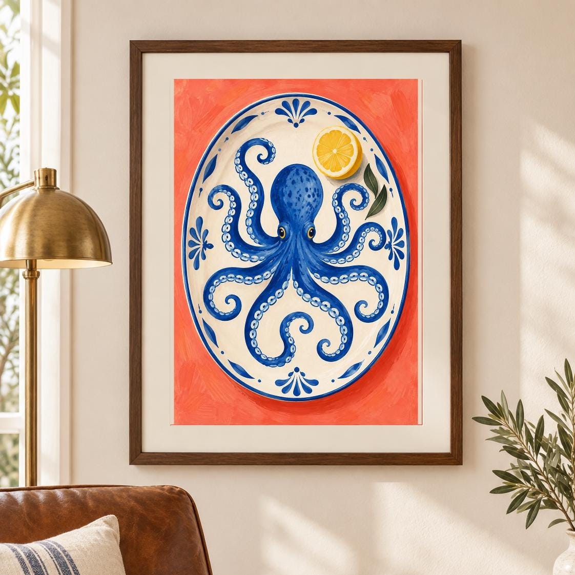 Aegean Octopus Plate Print | Coastal Wall Art (Digital Download) — presentación de la obra