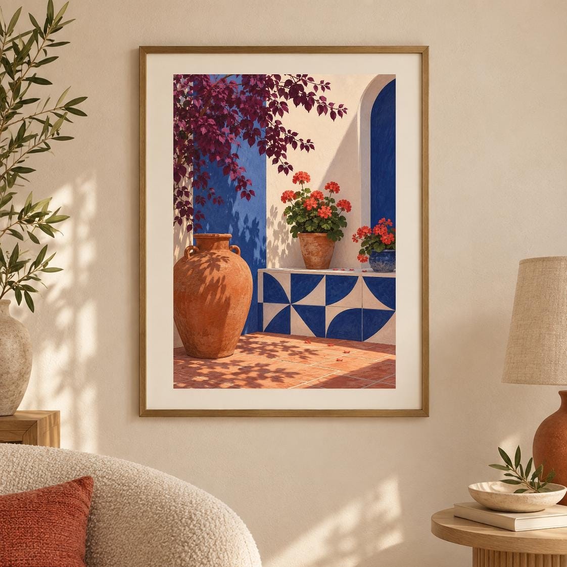 Andalusian Patio Print | Geometric Tiles, Flowers, Ceramics (Digital Download) — presentación de la obra
