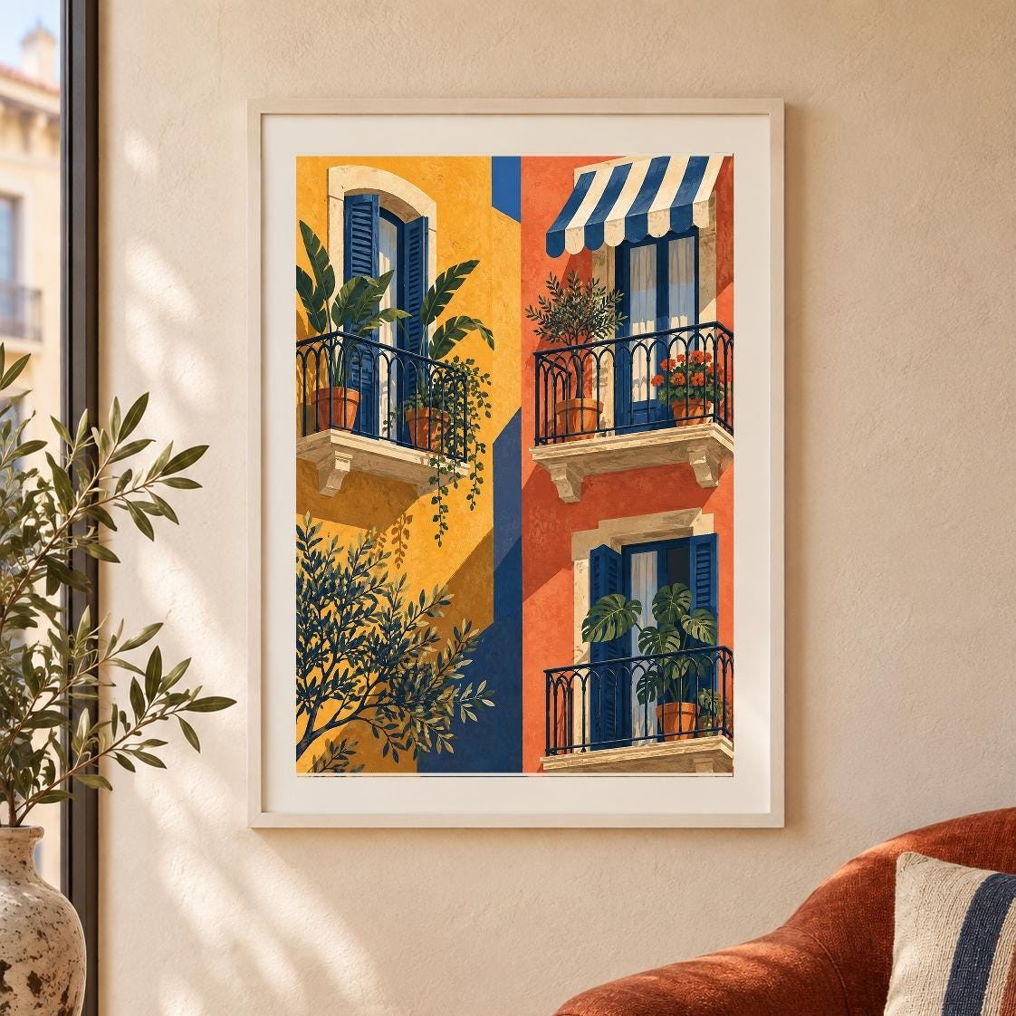Barcelona Balcony Rhythm Print | Colorful Facades, Shutters (Digital Download) — presentación de la obra