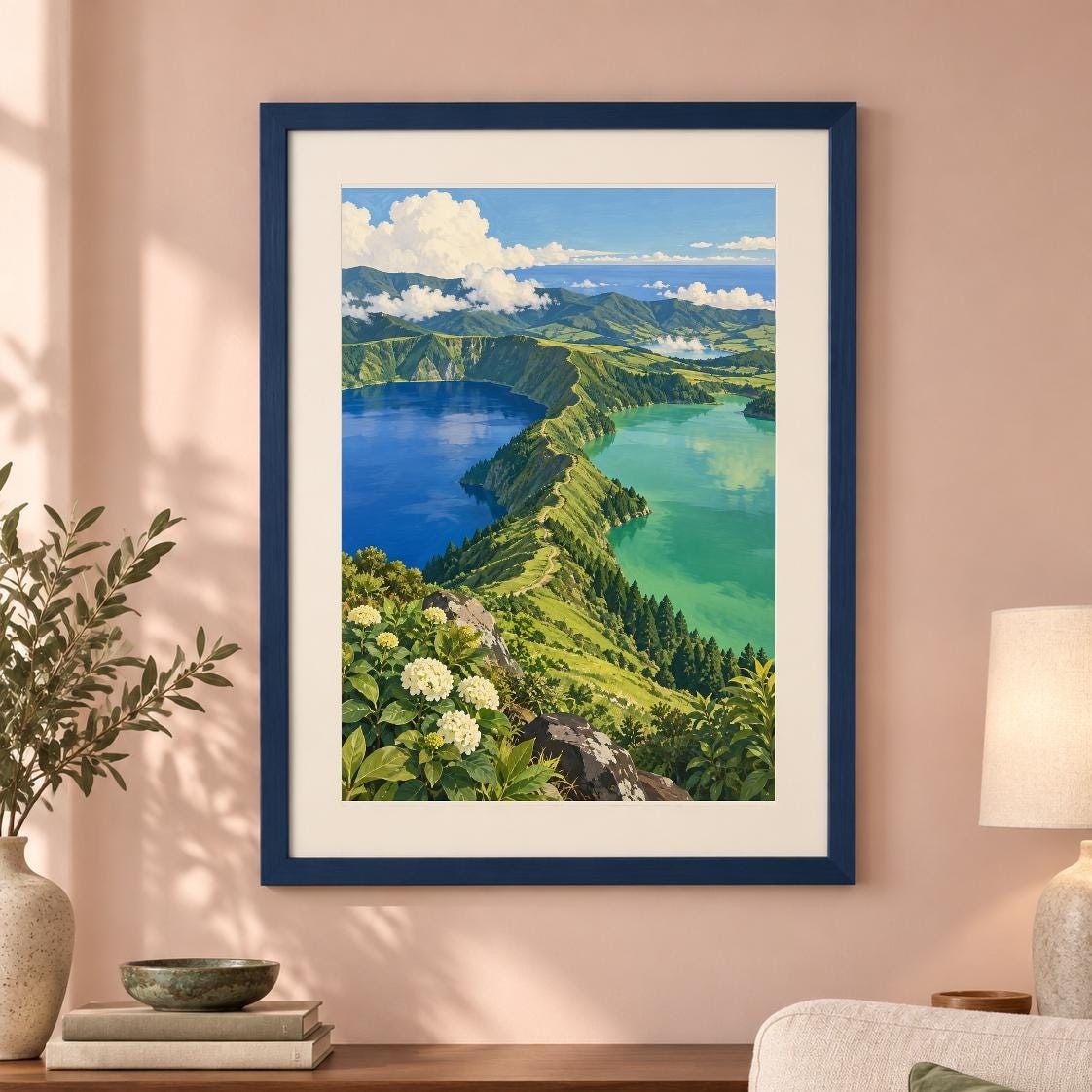 Azores Crater Lakes Print | Two Lakes, Volcanic Ridges (Digital Download) — presentación de la obra