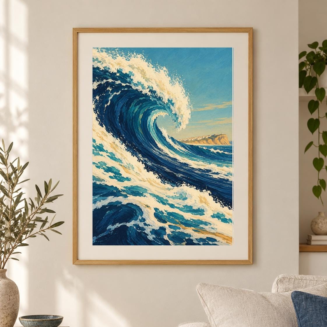 Nazare Atlantic Wave Print | Painted Texture, Blue Ocean Art (Digital Download) — presentación de la obra