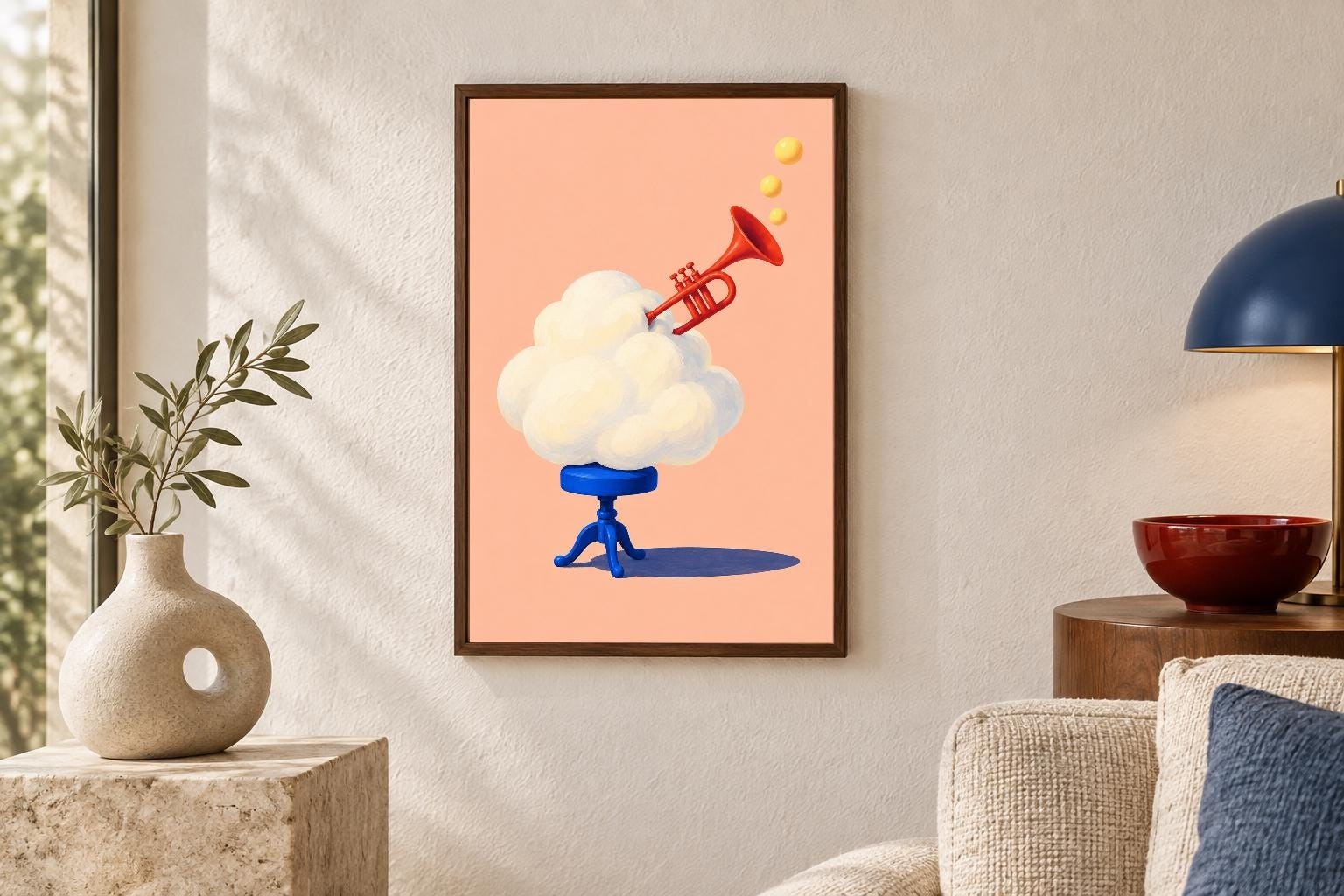 Surreal Cloud and Trumpet Wall Art | Cloud Rehearsal | Digital Download — presentación de la obra