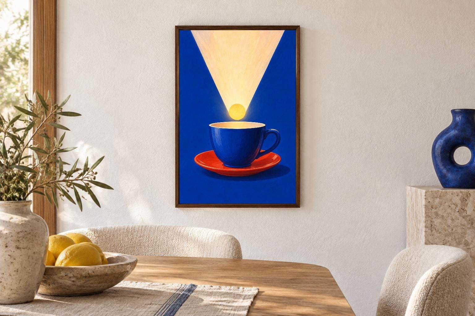Blue Teacup and Sunshine Kitchen Wall Art | Light in a Teacup | Digital Download — presentación de la obra