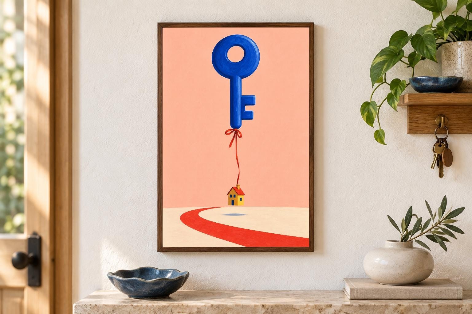Blue Key and Tiny House Wall Art | Key to the Weekend | Digital Download — presentación de la obra
