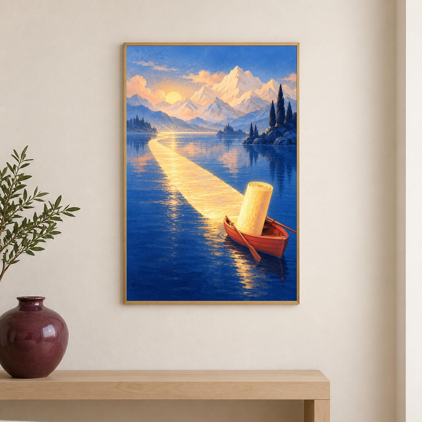 Sunrise Boat Wall Art | The Ferryman of Morning | A3 Printable Digital Download — presentación de la obra