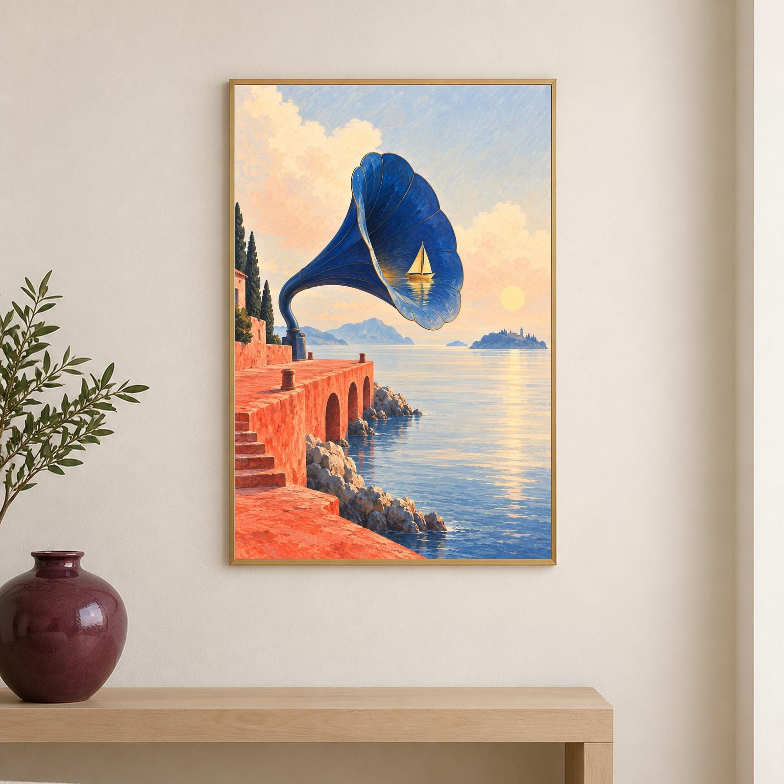Gramophone Harbour Wall Art | The Listening Harbour | A3 Printable Digital Download — presentación de la obra