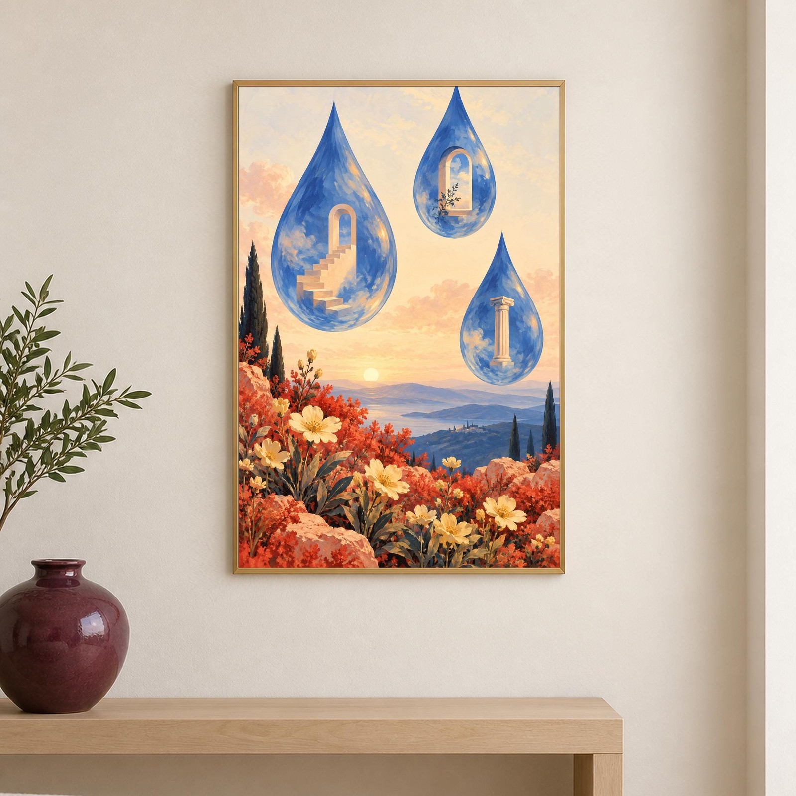 Raindrop Garden Wall Art | The Rain Collector's Garden | A3 Printable Digital Download — presentación de la obra