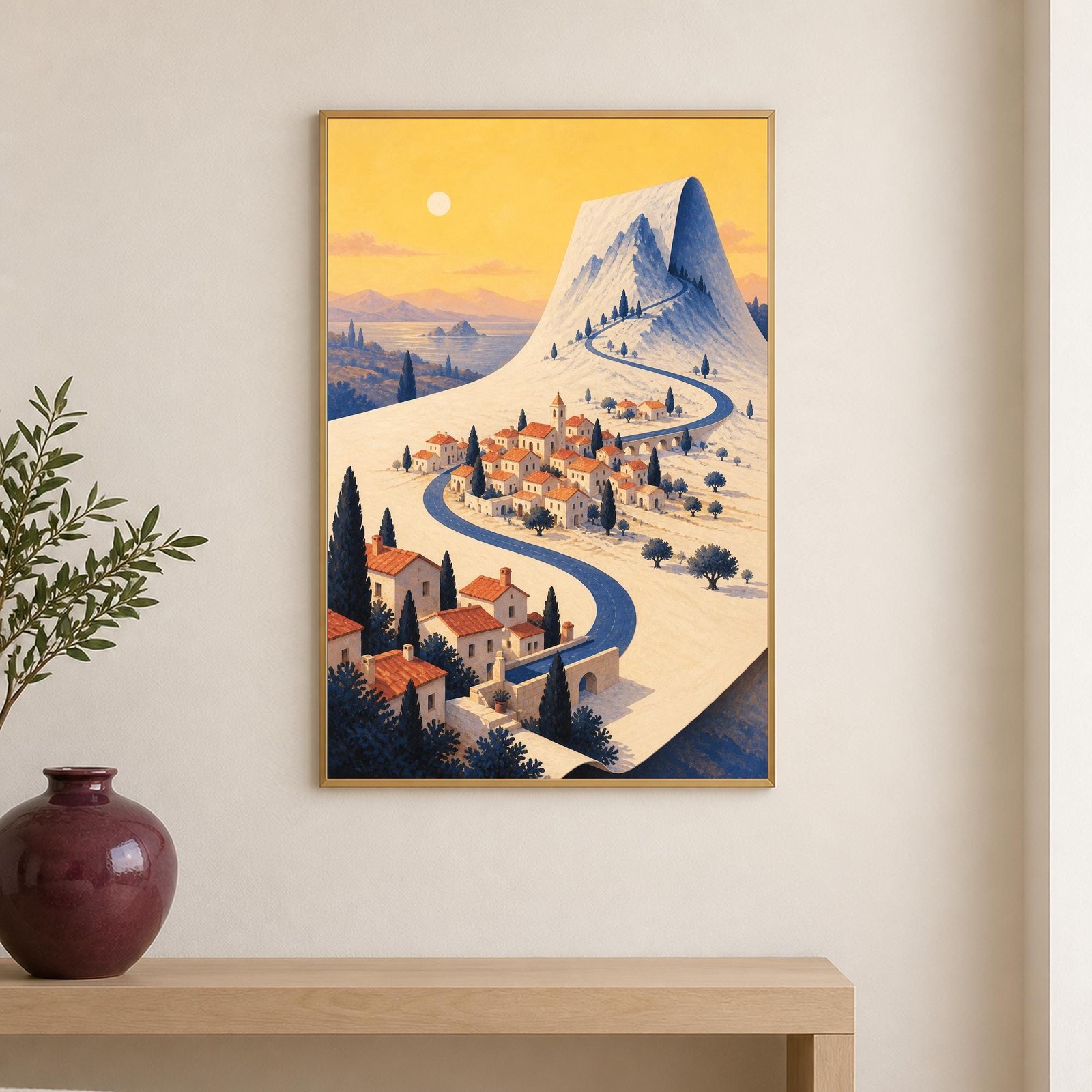 Paper Mountain Village Wall Art | The Town That Folded Itself | A3 Printable Digital Download — presentación de la obra