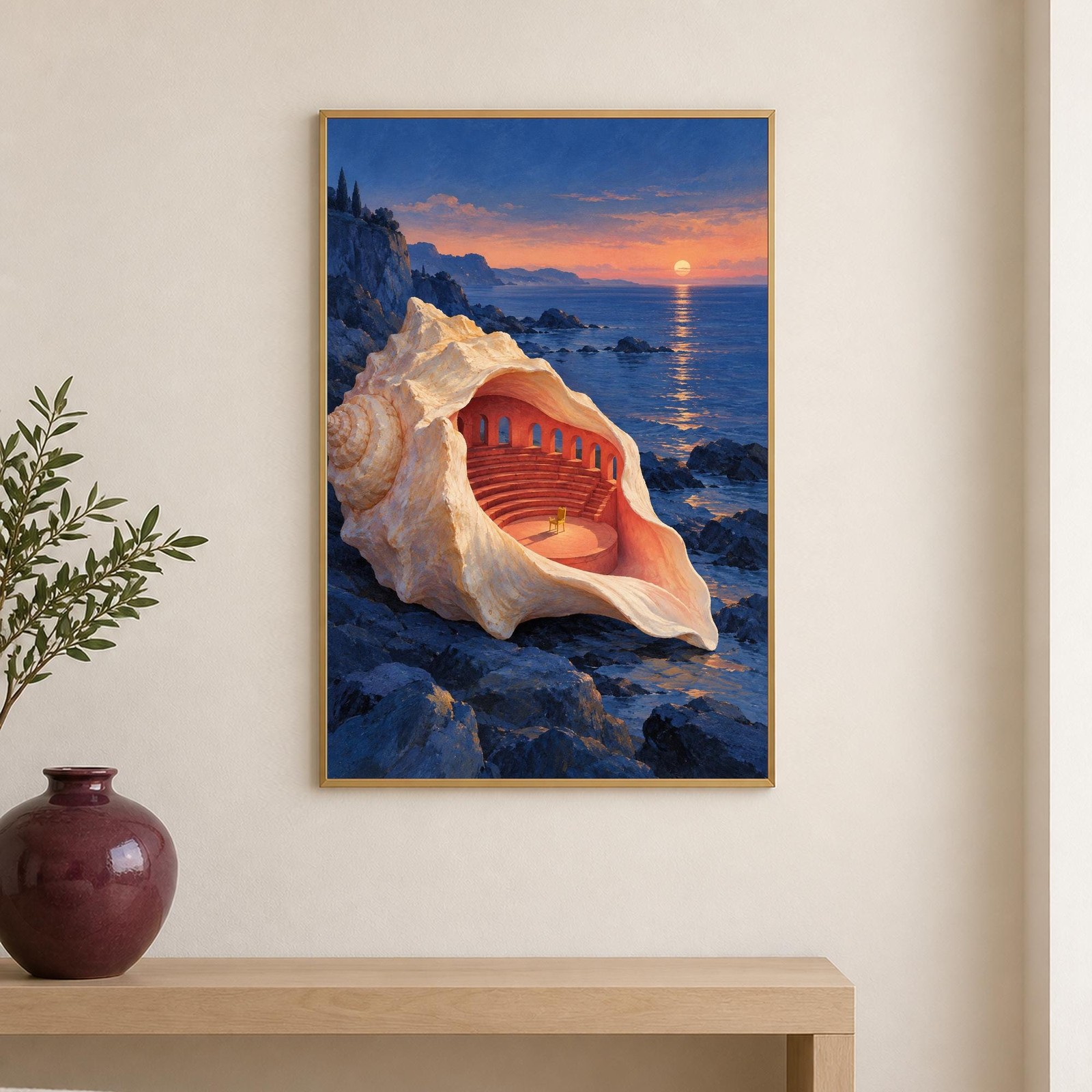 Seashell Theatre Wall Art | Where the Echo Lives | A3 Printable Digital Download — presentación de la obra