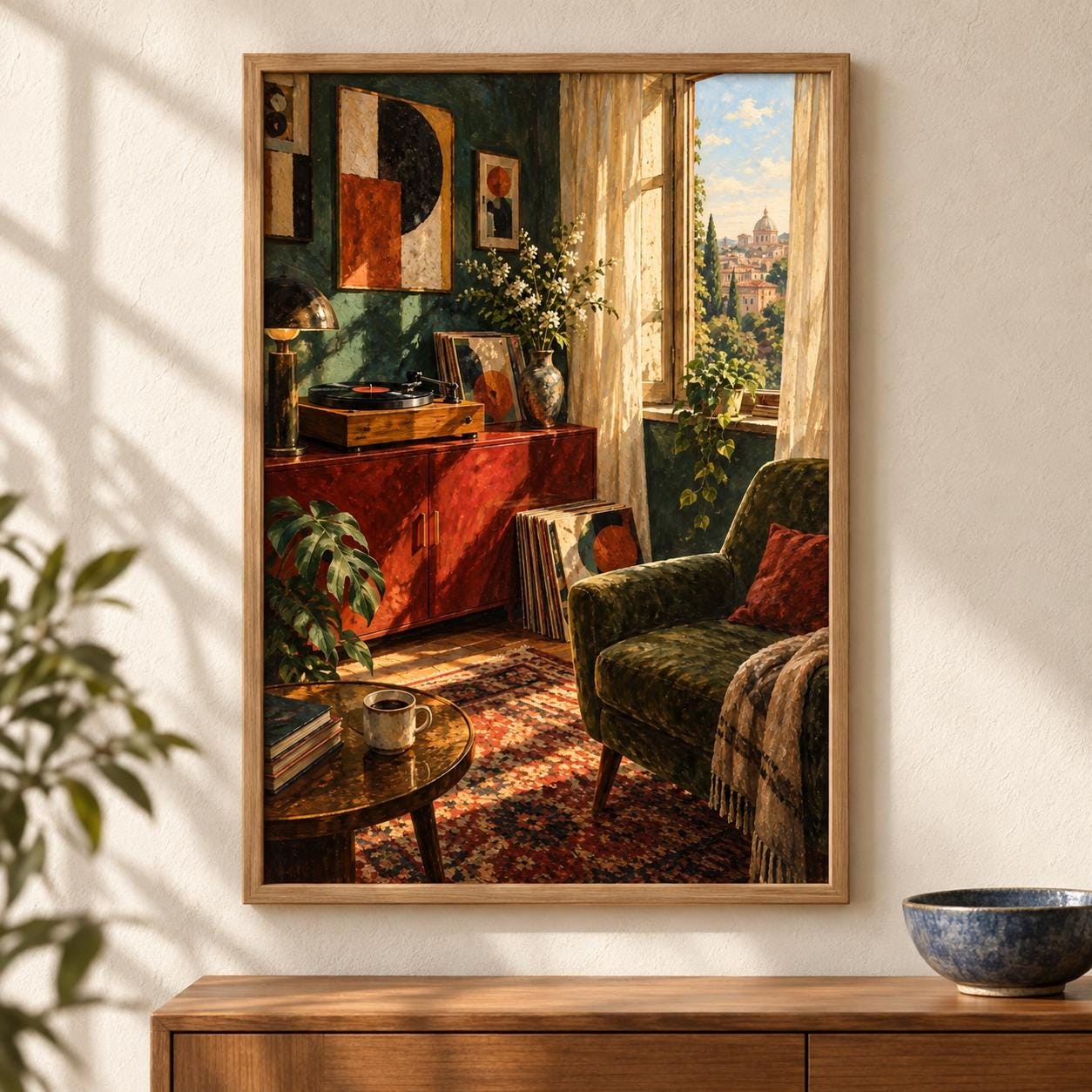 Sunny Listening Room Printable Wall Art - A Window for Slow Records — presentación de la obra