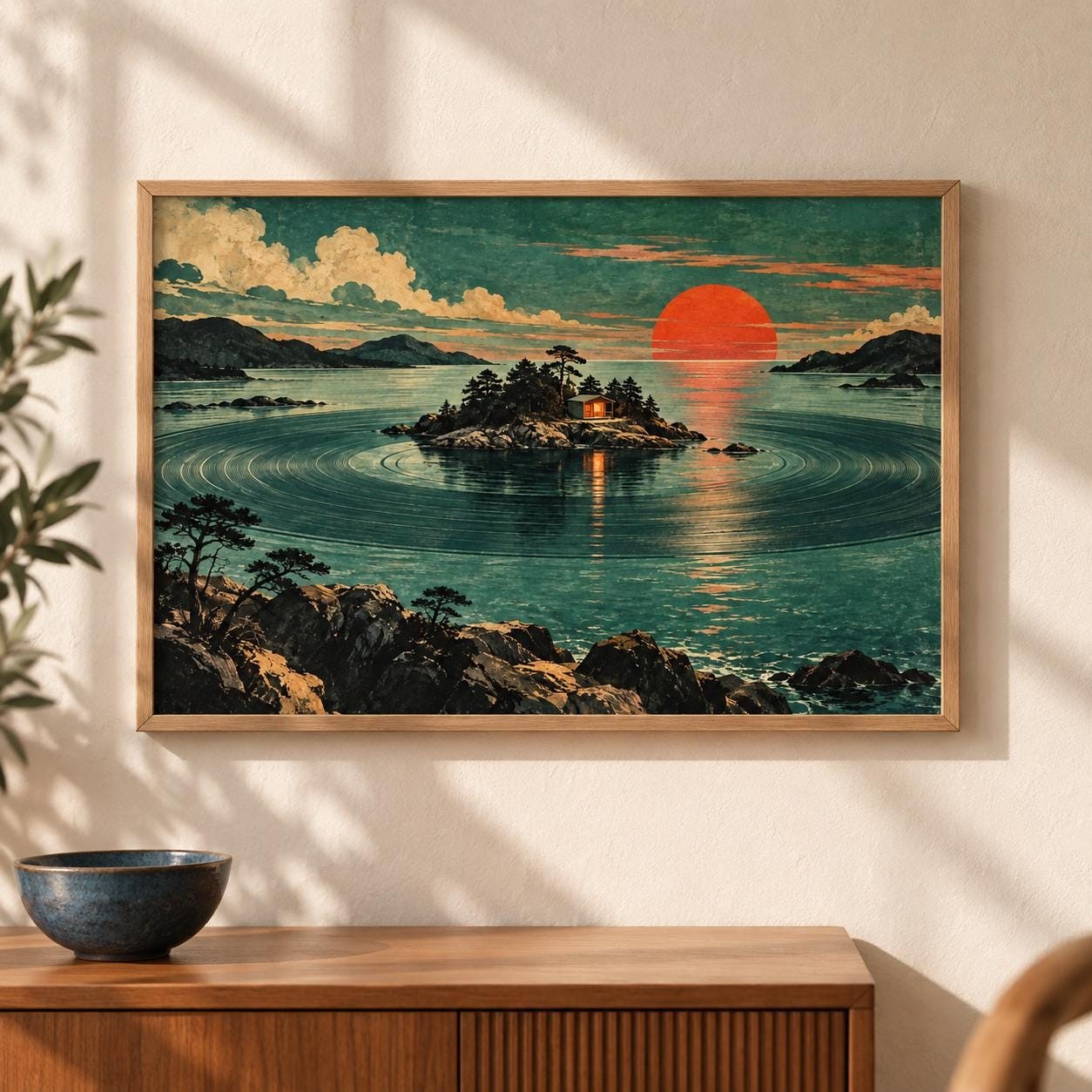 Surreal Vinyl Bay Printable Wall Art - Grooves Across the Bay — presentación de la obra