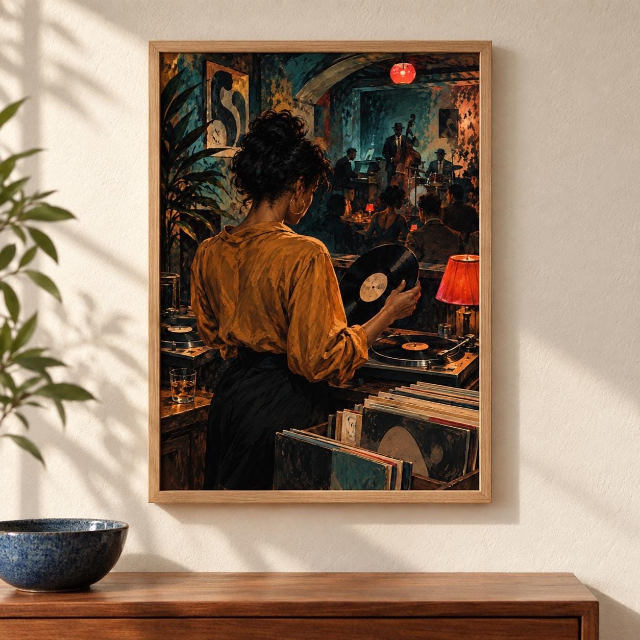 Woman DJ Printable Wall Art - Blue Hour Selector — presentación de la obra