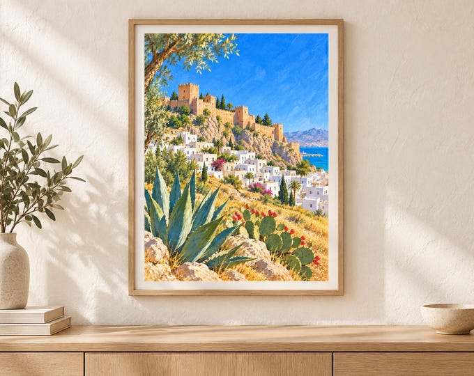 Almeria Alcazaba Wall Art, White Houses and Agave, A3 Printable Andalusia Digital Download — presentación de la obra