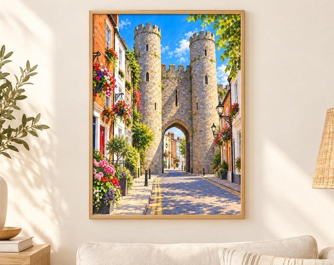 Drogheda St Laurence Gate Wall Art, Sunny Irish Street, A3 Printable Ireland Digital Download — presentación de la obra