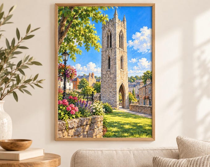 Drogheda Magdalene Tower Wall Art, Irish Heritage Illustration, A3 Printable Ireland Digital Download — presentación de la obra