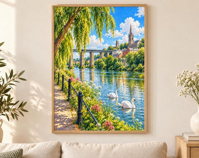 Drogheda River Boyne Wall Art, Swans, Sunny Irish Riverside (A3 Digital Download) — presentación de la obra