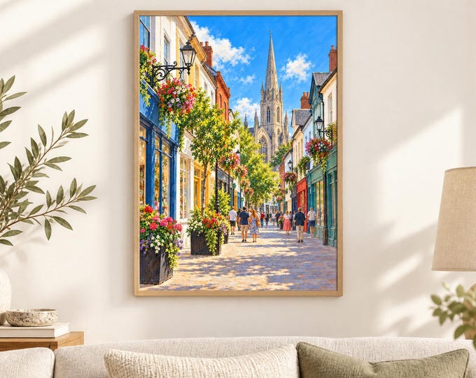 Drogheda West Street Wall Art, Colourful Irish Town Scene, A3 Printable Ireland Digital Download — presentación de la obra