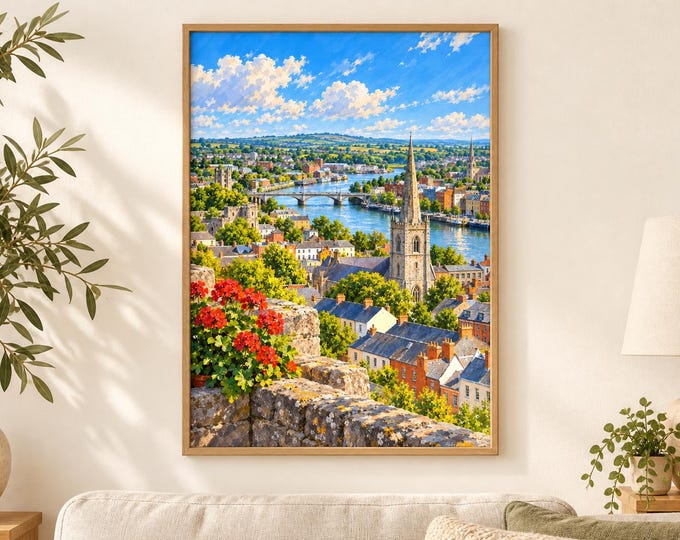 Drogheda Panorama Print, Millmount View, River Boyne, Irish Rooftops (A3 Digital Download) — presentación de la obra
