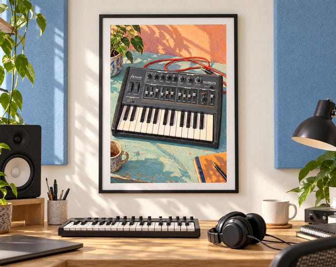 Arturia MiniBrute Wall Art Print, Colourful Synthesizer Poster, A3 Digital Download — presentación de la obra