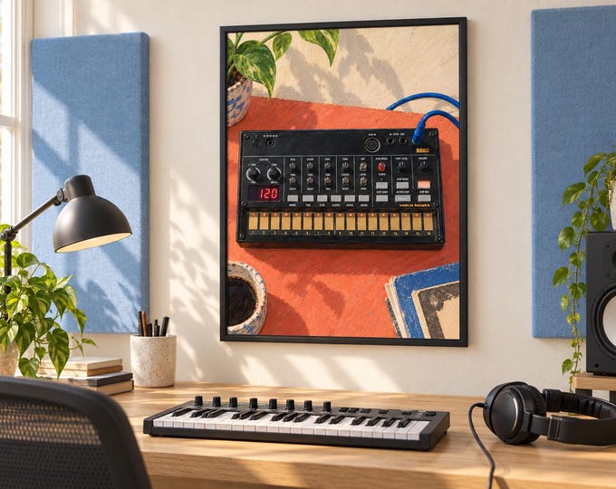 Korg volca beats Wall Art Print, Colourful Drum Machine Poster, A3 Digital Download — presentación de la obra
