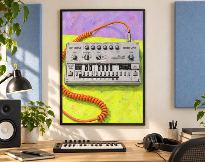 Roland TB-303 Wall Art Print, Colourful Synthesizer Poster, A3 Digital Download — presentación de la obra
